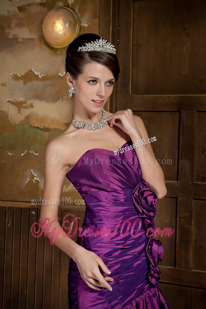 Flowers Ruffled Layers Brush Prom Gown in Eggplant Purple