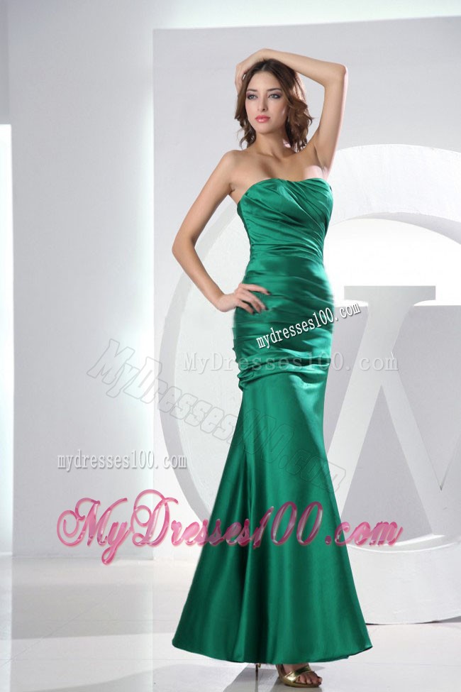 Ankle Length Ruched Strapless Trumpet Prom Dresses For Lady