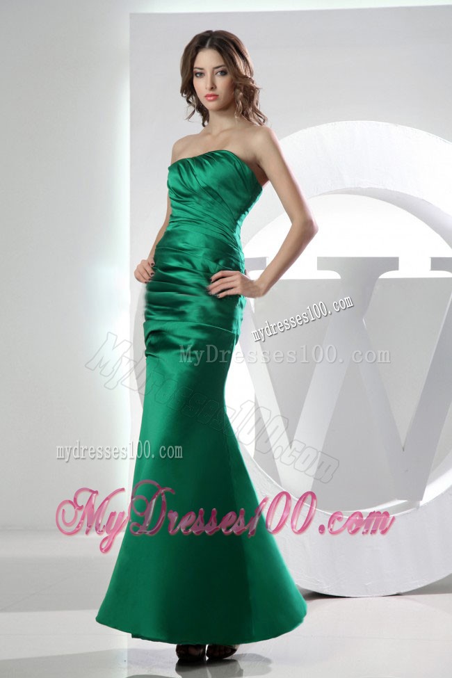 Ankle Length Ruched Strapless Trumpet Prom Dresses For Lady