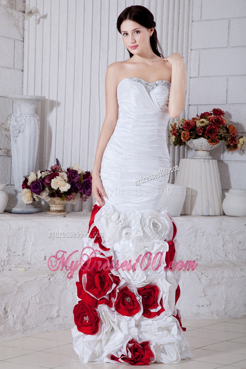 Beading and Ruching Decorated Prom Gown with Rolling Flowers