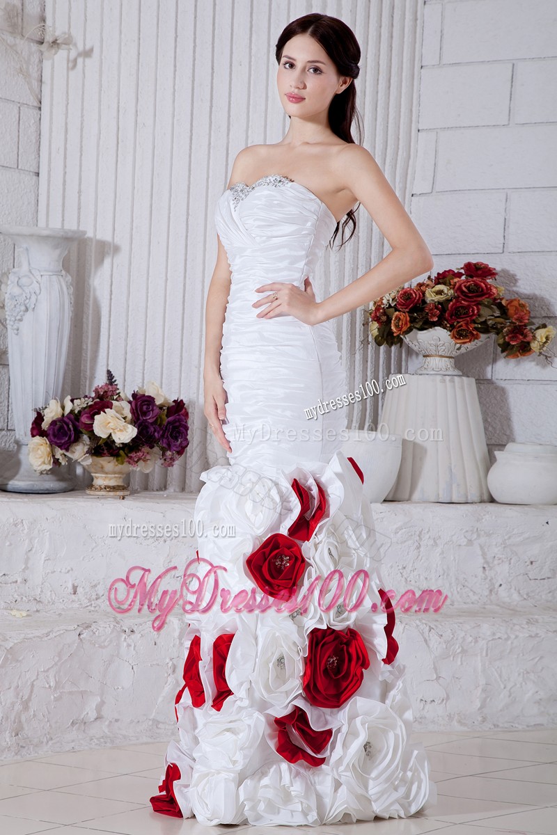 Beading and Ruching Decorated Prom Gown with Rolling Flowers