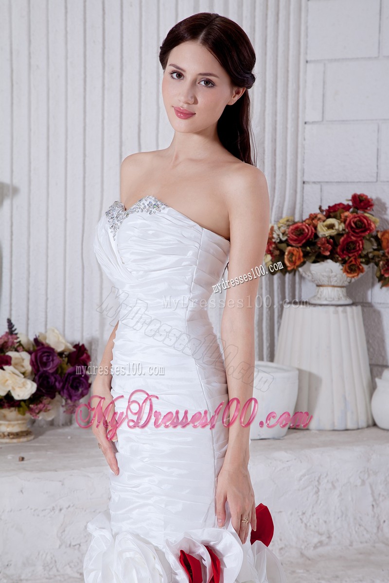 Beading and Ruching Decorated Prom Gown with Rolling Flowers