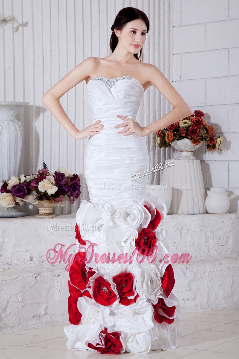 Beading and Ruching Decorated Prom Gown with Rolling Flowers
