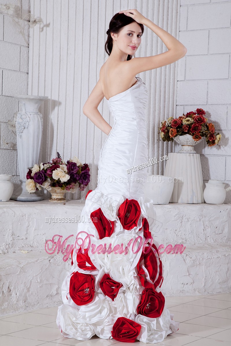 Beading and Ruching Decorated Prom Gown with Rolling Flowers