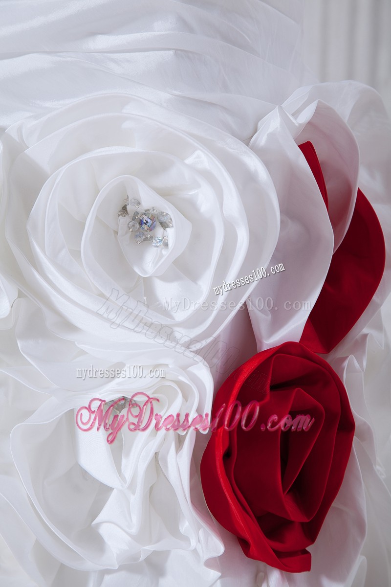 Beading and Ruching Decorated Prom Gown with Rolling Flowers
