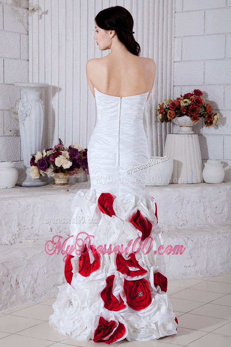 Beading and Ruching Decorated Prom Gown with Rolling Flowers