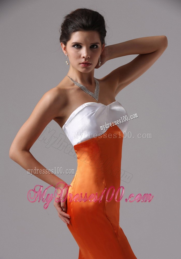 Orange Trumpet Court Train Dress for Prom with White Sweetheart Neckline