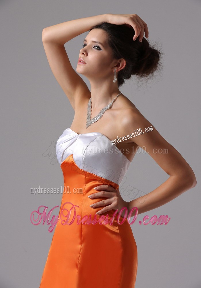 Orange Trumpet Court Train Dress for Prom with White Sweetheart Neckline