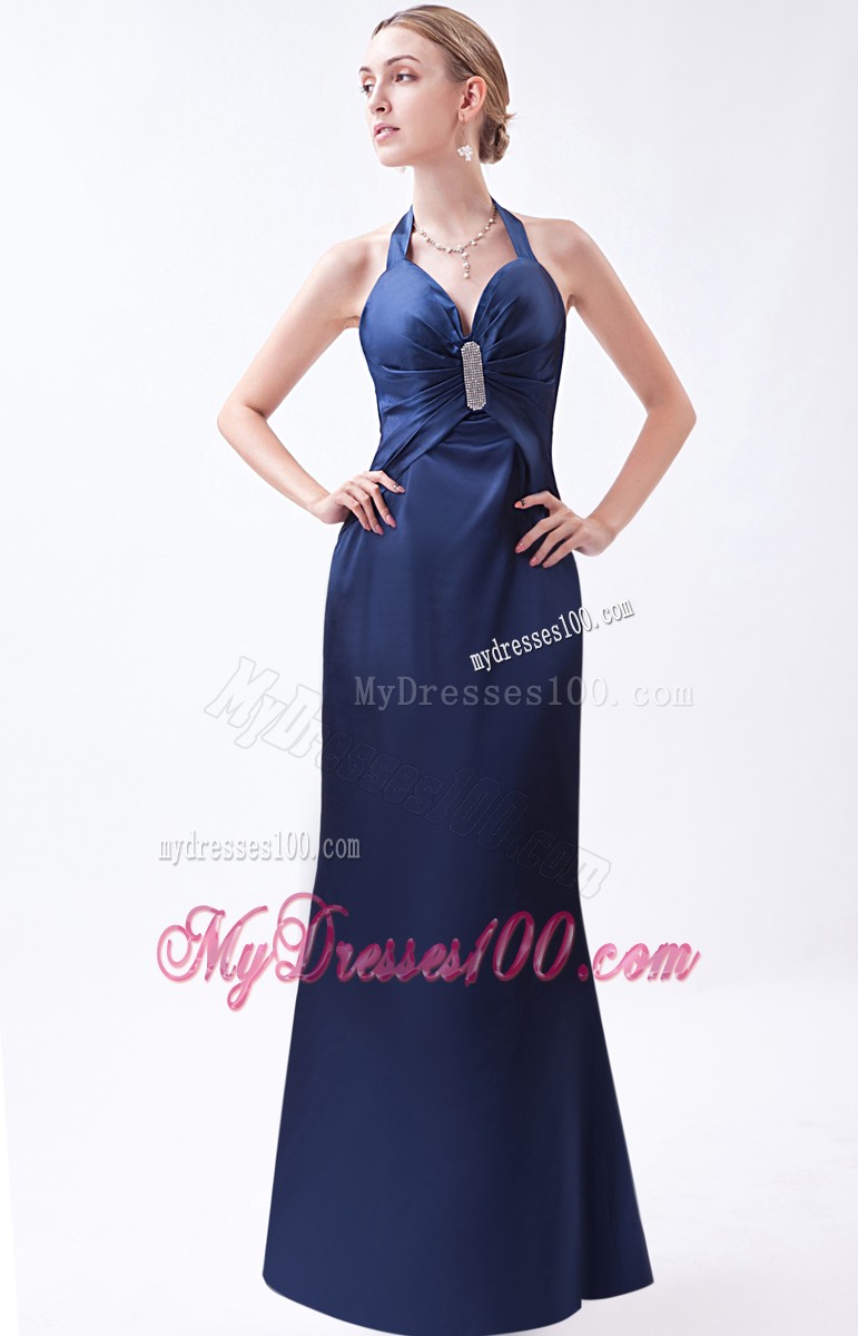 Back Out Halter Top Prom Gowns in Blue With Beadings For Women
