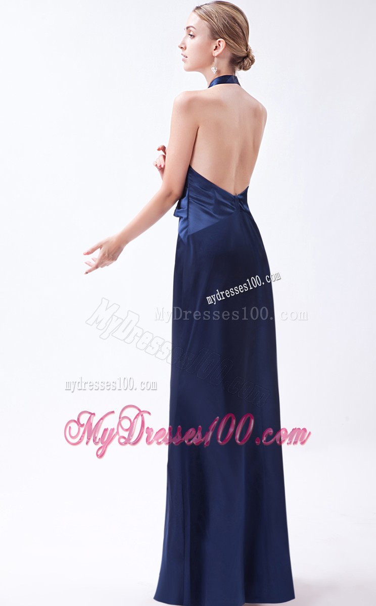 Back Out Halter Top Prom Gowns in Blue With Beadings For Women