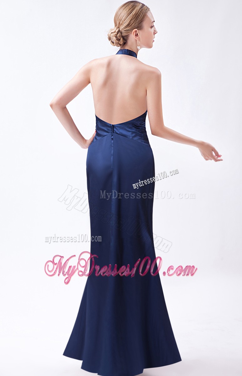 Back Out Halter Top Prom Gowns in Blue With Beadings For Women