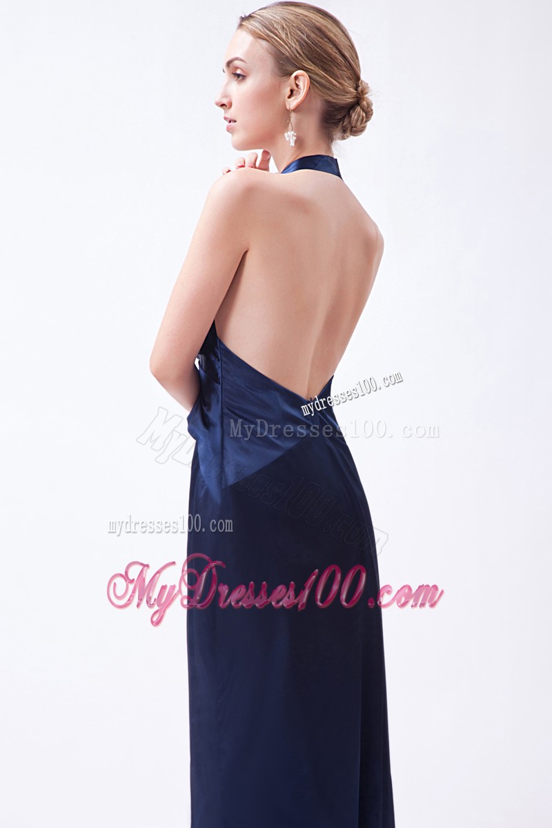 Back Out Halter Top Prom Gowns in Blue With Beadings For Women