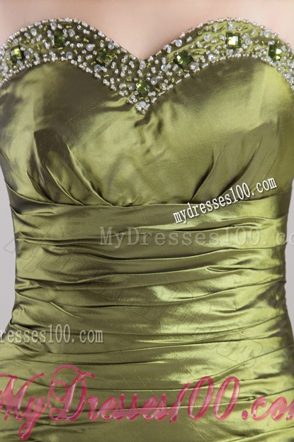 Ruffle Layers Beaded Ruche Floor Length Olive Green Prom Dress Strapless