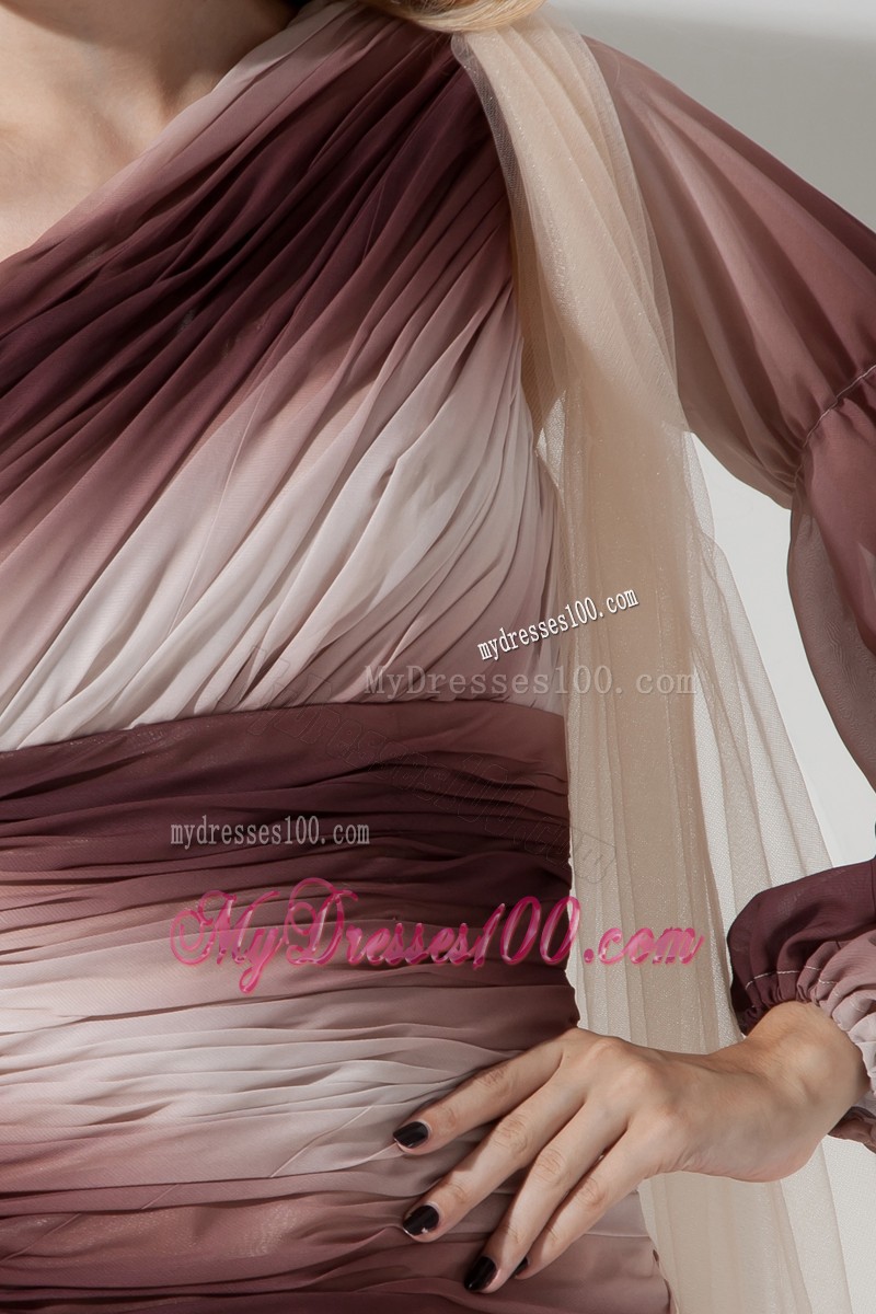 2013 Latest Ombre Color One Shoulder Chiffon Mini-length Dress