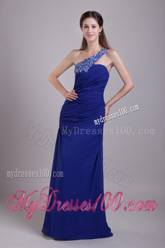 Fashionable Floor Length Appliques One Shoulder Blue Prom Dresses