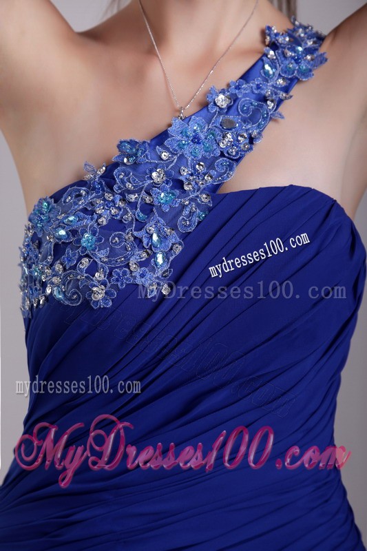 Fashionable Floor Length Appliques One Shoulder Blue Prom Dresses