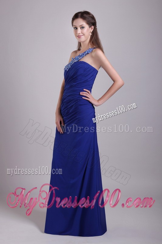 Fashionable Floor Length Appliques One Shoulder Blue Prom Dresses