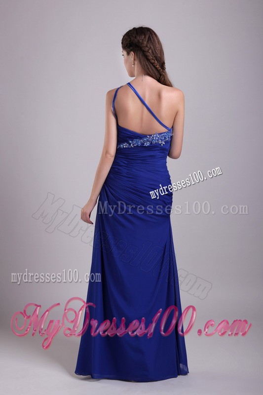 Fashionable Floor Length Appliques One Shoulder Blue Prom Dresses