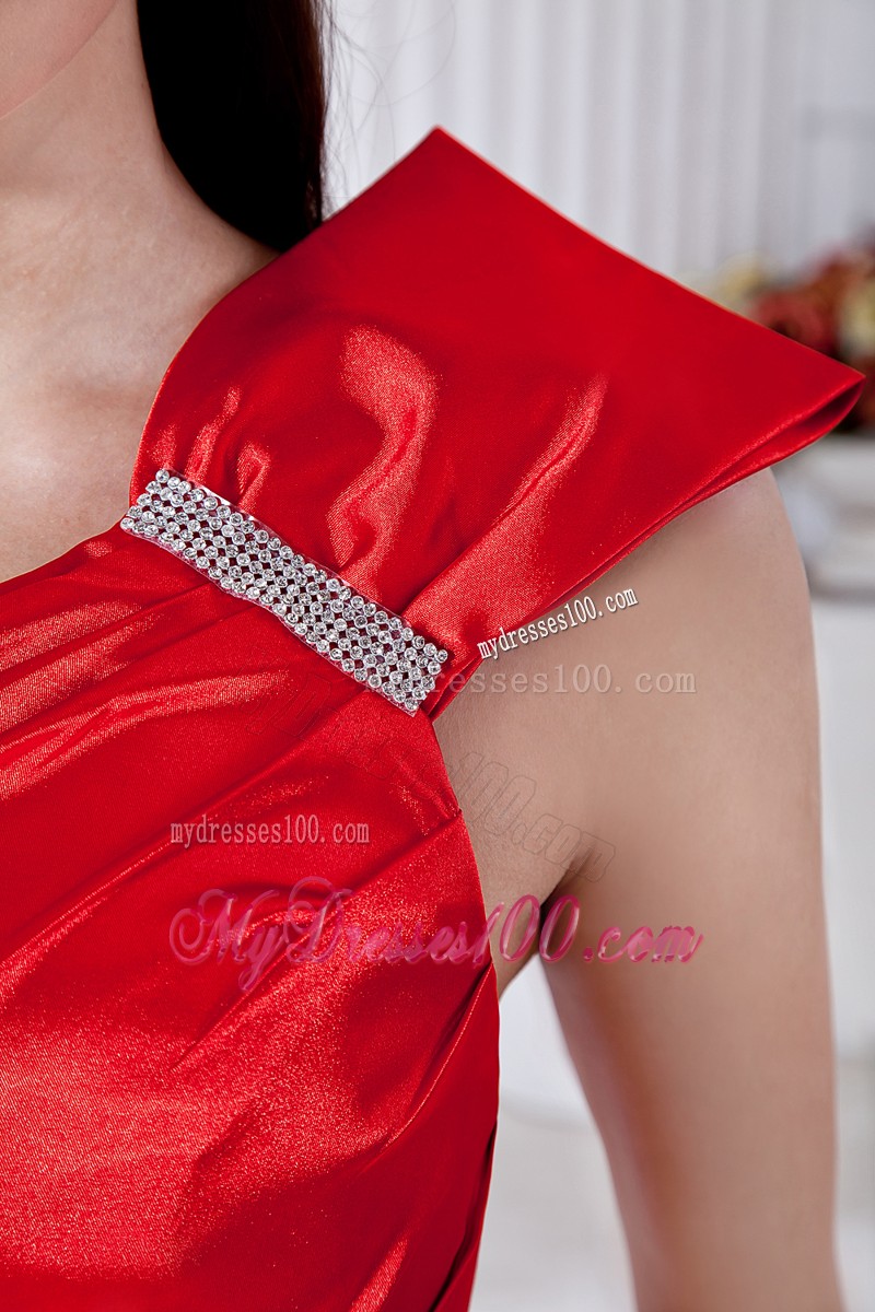 Half Bow Accents One Shoulder Dress for Prom with Ruching and Brush Train