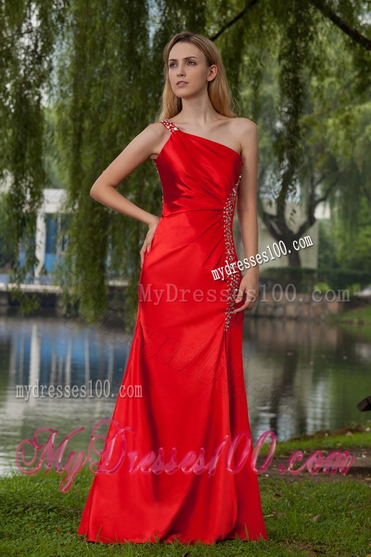 Low Price Formal Beaded Red Floor Length Slit Prom Dress