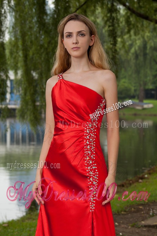 Low Price Formal Beaded Red Floor Length Slit Prom Dress