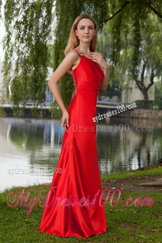 Low Price Formal Beaded Red Floor Length Slit Prom Dress