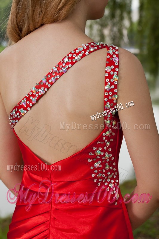 Low Price Formal Beaded Red Floor Length Slit Prom Dress