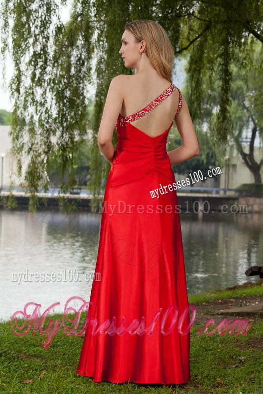 Low Price Formal Beaded Red Floor Length Slit Prom Dress