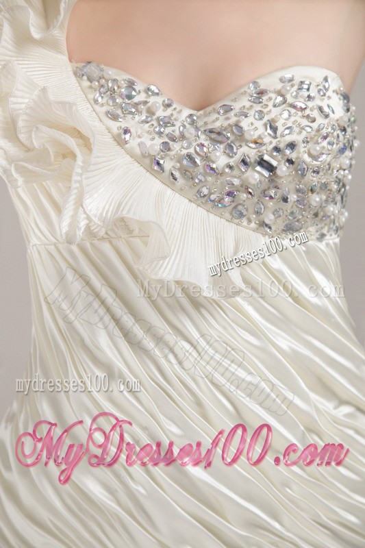 Petal One shoulder Prom Dress Decorated with Beadings and Ruching