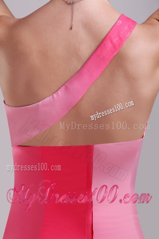 Ombre Color Beaded One Shoulder Pink Mini Prom Dresses Ruche