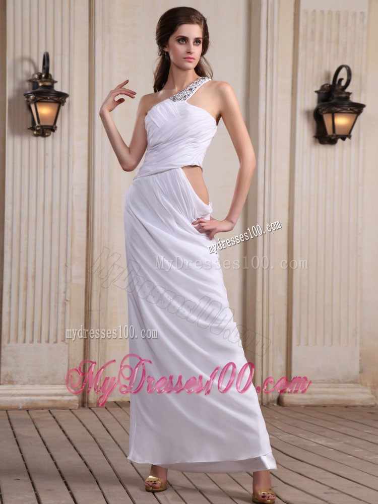 Beaded One Shoulder Ruching Dress for Prom with Hollow Out Waist