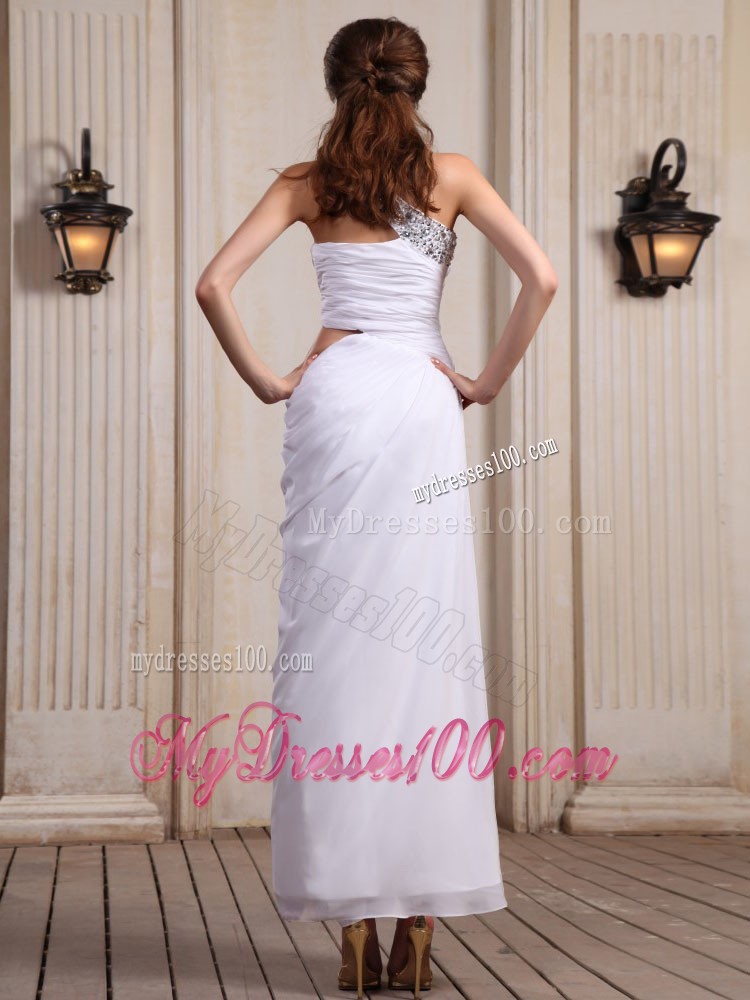 Beaded One Shoulder Ruching Dress for Prom with Hollow Out Waist
