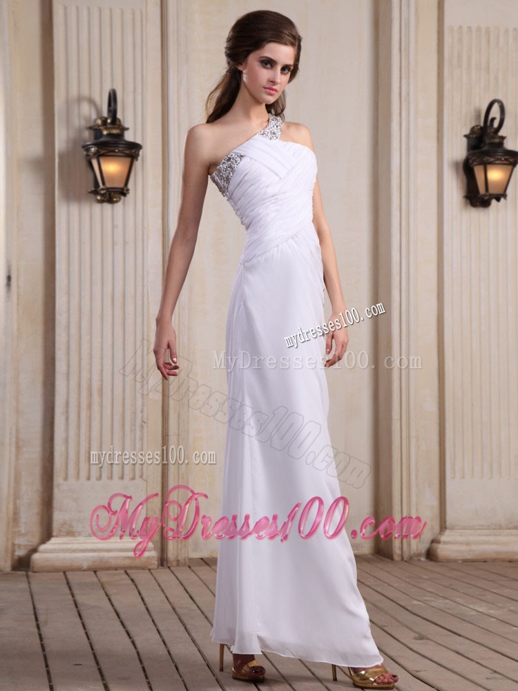 Beaded One Shoulder Ruching Dress for Prom with Hollow Out Waist