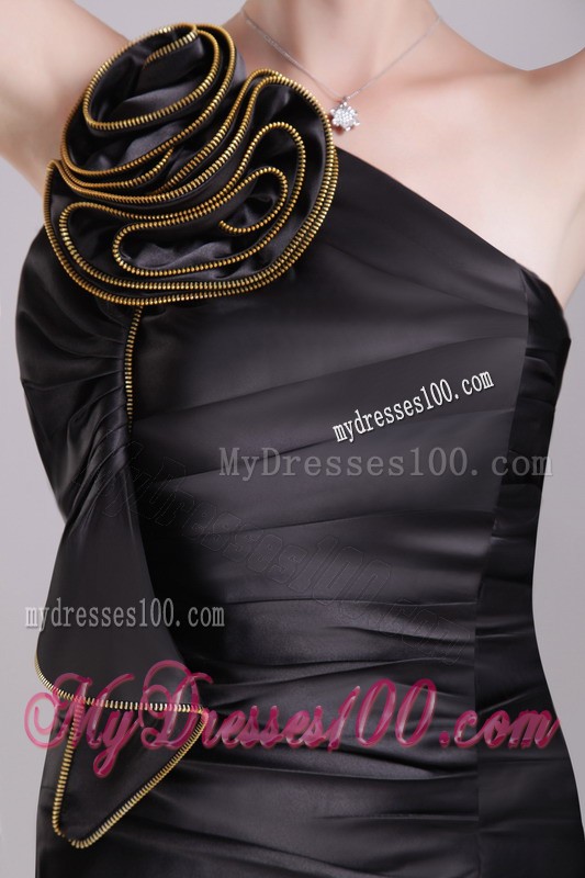 Elegant Handmade Flower Ruche One Shoulder Black Prom Dresses