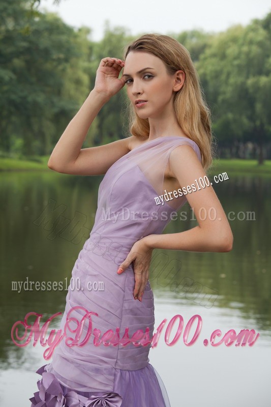 Dreamlike Lilac Court Train One Shoulder Prom Dress Ruche Bowknot