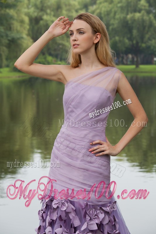 Dreamlike Lilac Court Train One Shoulder Prom Dress Ruche Bowknot