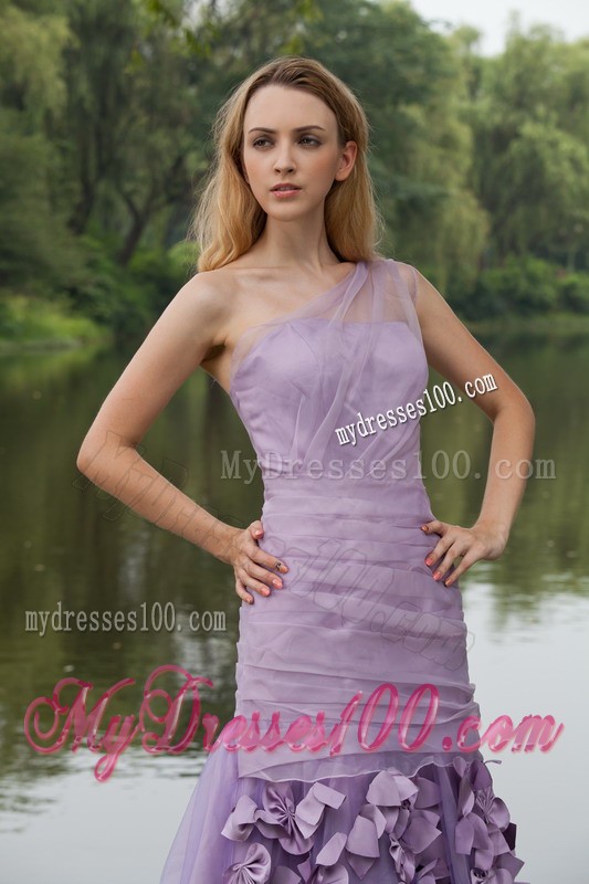 Dreamlike Lilac Court Train One Shoulder Prom Dress Ruche Bowknot