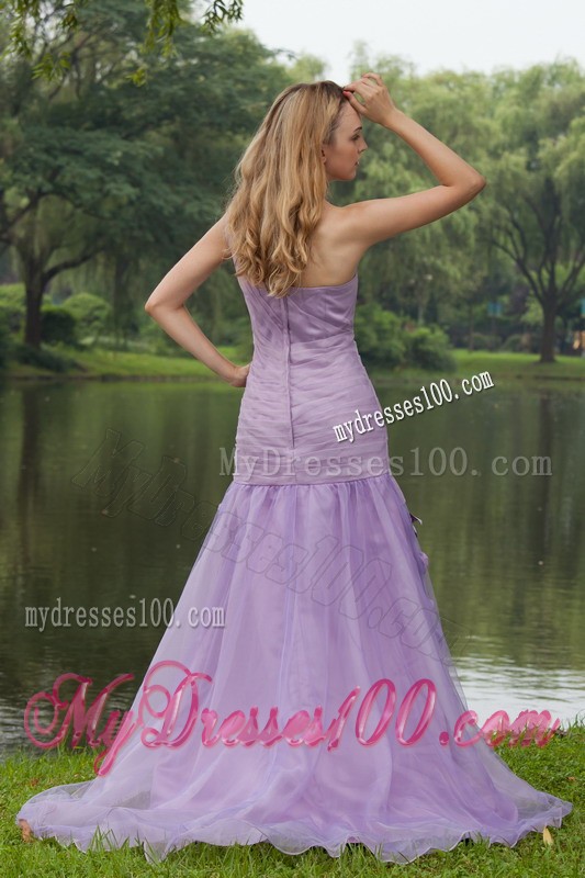 Dreamlike Lilac Court Train One Shoulder Prom Dress Ruche Bowknot