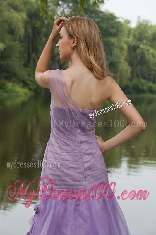 Dreamlike Lilac Court Train One Shoulder Prom Dress Ruche Bowknot