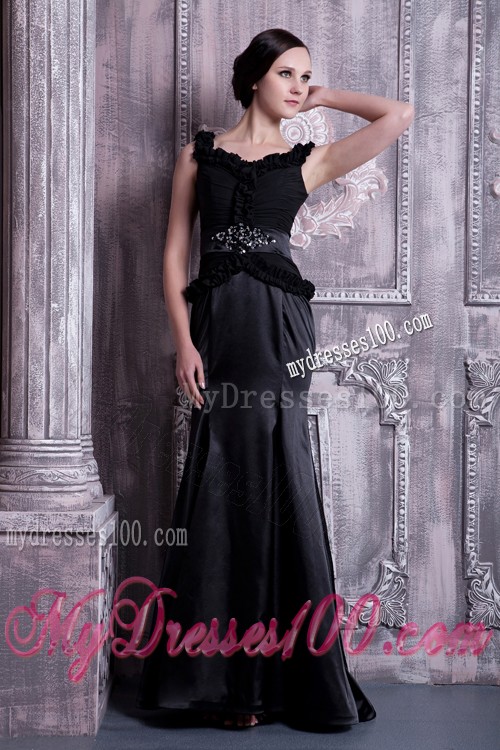 Most Recent Beading Straps Black Prom Dresses Sweep Train