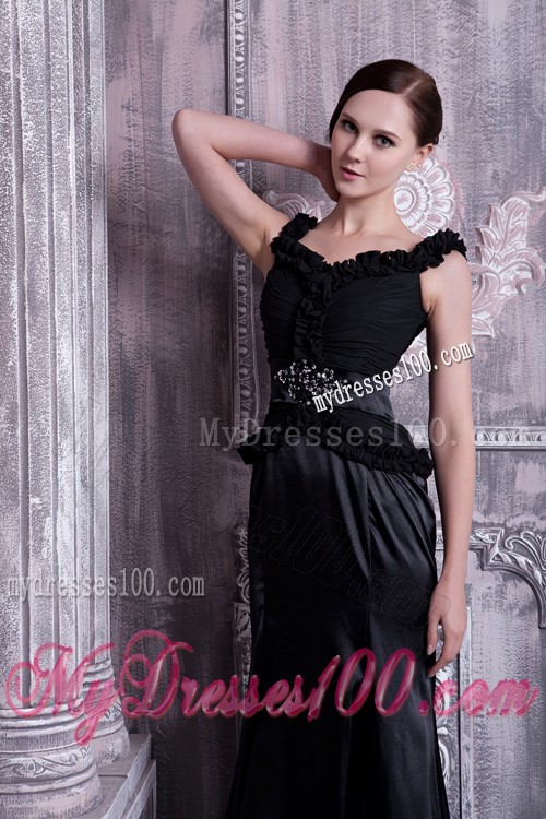 Most Recent Beading Straps Black Prom Dresses Sweep Train
