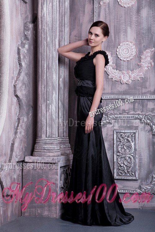 Most Recent Beading Straps Black Prom Dresses Sweep Train