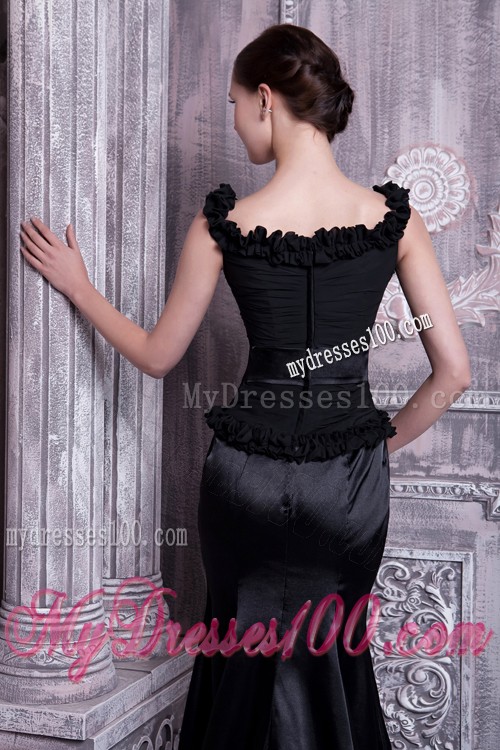 Most Recent Beading Straps Black Prom Dresses Sweep Train