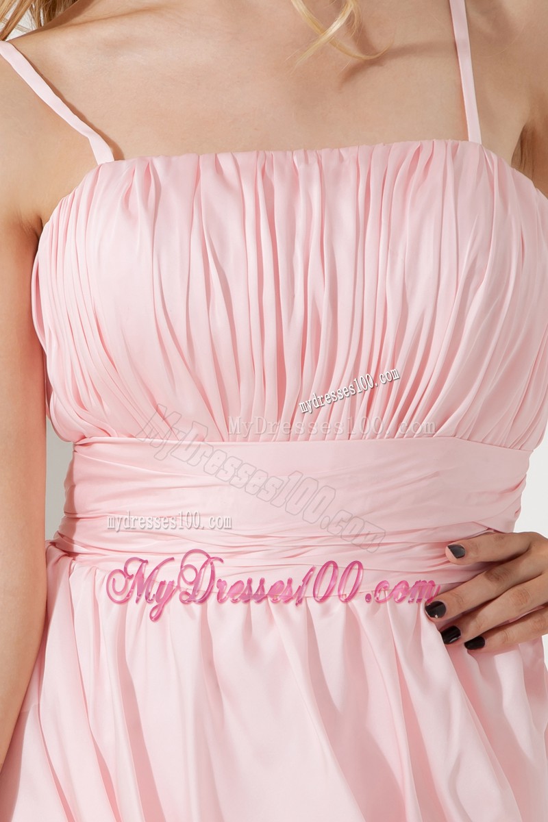 Mini-length Spaghetti Straps Taffeta Prom Dresses in Pink