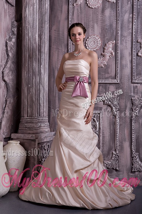 Champagne Prom Dress of Strapless and Lace-up Back