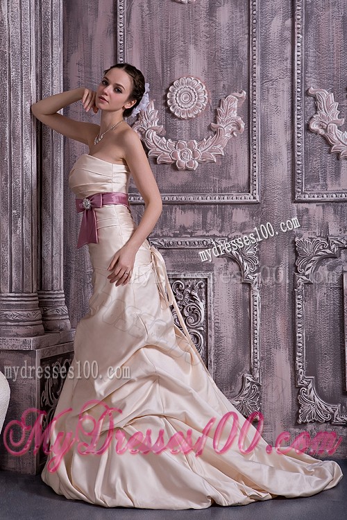 Champagne Prom Dress of Strapless and Lace-up Back
