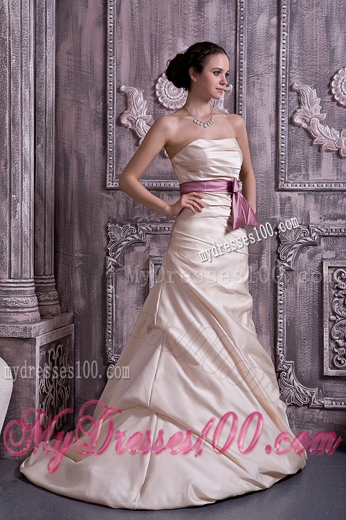 Champagne Prom Dress of Strapless and Lace-up Back