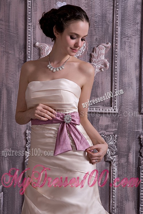 Champagne Prom Dress of Strapless and Lace-up Back