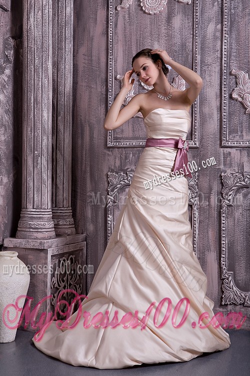 Champagne Prom Dress of Strapless and Lace-up Back