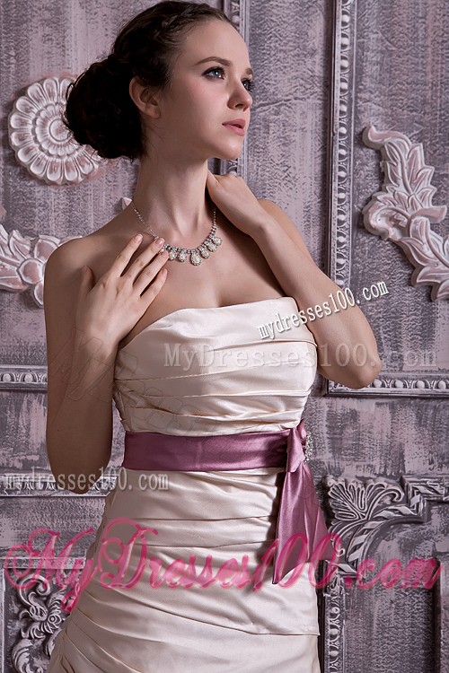 Champagne Prom Dress of Strapless and Lace-up Back